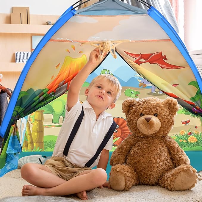 Kids Play Tents,the World of Dinosaurs Tents for Kids Indoor/Outdoor fun, Dinosaurs Dome Playhouse for Boys & Girls,Durable and Breathable Premium Material, Perfect Kid’s Gift- 47" x 47" x 43"