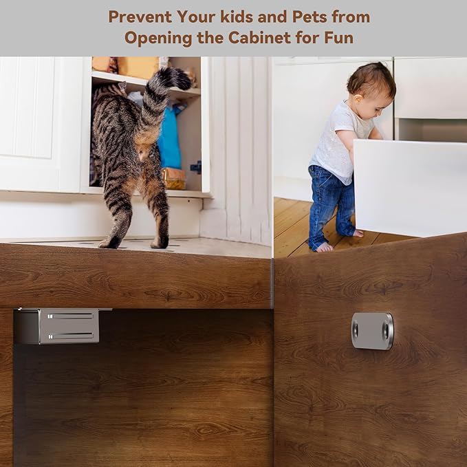 Cabinet Door Magnet, Flat Bottom Cabinet Magnetic Catch with Adhesive, Easy to Install,Only Takes 1 Minute,35lb Magnetic Cabinet Door Drawer Latch (Sliver, 4Pack)