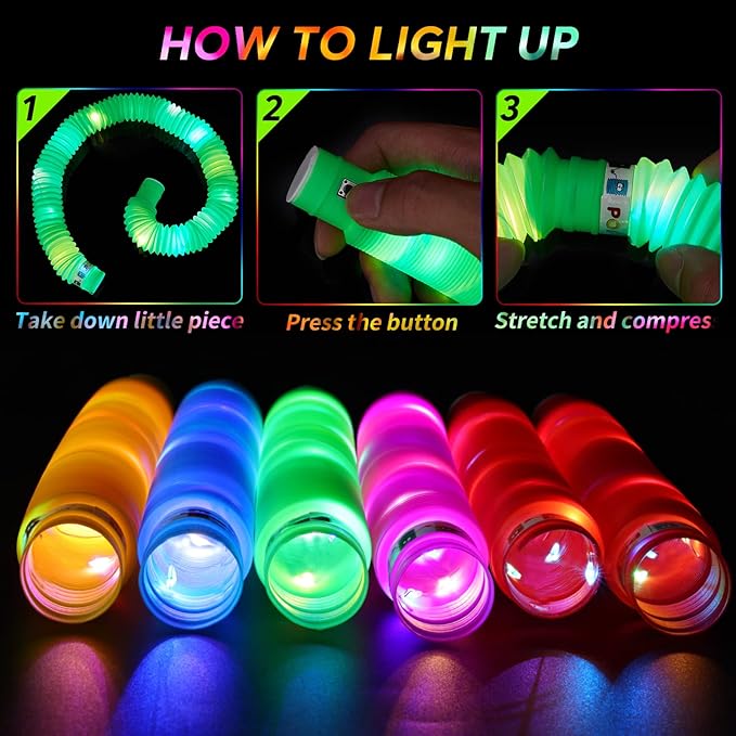 48 PCS Glow in The Dark Party Supplies, Light Up LED Pop Tubes, Glow Sticks Sensory Toys Birthday Party Favors for Kids, Light Up Toys Goodie Bag Stuffers Gifts Prize