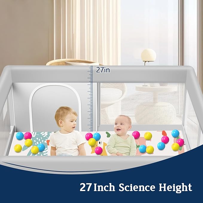 Baby Playpen with Mat, 50x50 Inch Playpen with Mat Waterproof for Babies and Toddlers Play Pen Playards Safety Gate Fence Active Center Indoor