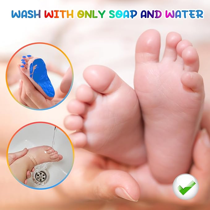 75ml Blue Baby Hand and Footprint Ink Kit, Baby Handprint Footprint Paint for Newborn Keepsake, Dog Cat Paw Print Kit, Washable, Non Toxic Acid-Free, Safe Gentle for Ideal New Mom Gifts