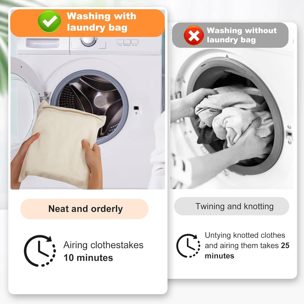 4-Piece Medium Durable Organic Cotton Mesh Laundry Bags with Sturdy Zippers and Breathable Mesh are Delicate Laundry Bags for Underwear, Clothes, Pants and Socks