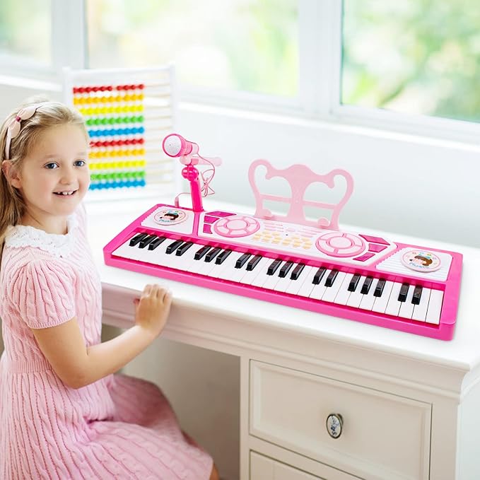 Toys for 3+ Year Old Girls Gift: 49 Keys Kids Piano Keyboard Multifunctional Educational Musical Instrument Toy with Microphone, Earphone, Dual Speakers, Birthday and Xmas Gifts for 3+ Girls Toys