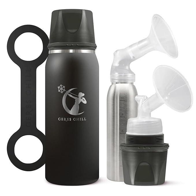 CERES CHILL OG Breastmilk Chiller, Reusable Storage Container, Up to 34 oz. - Bottle Cooler Keeps Milk at Safe Temperatures for Up to 20 Hours, Connects w/Most Pumps (Black)