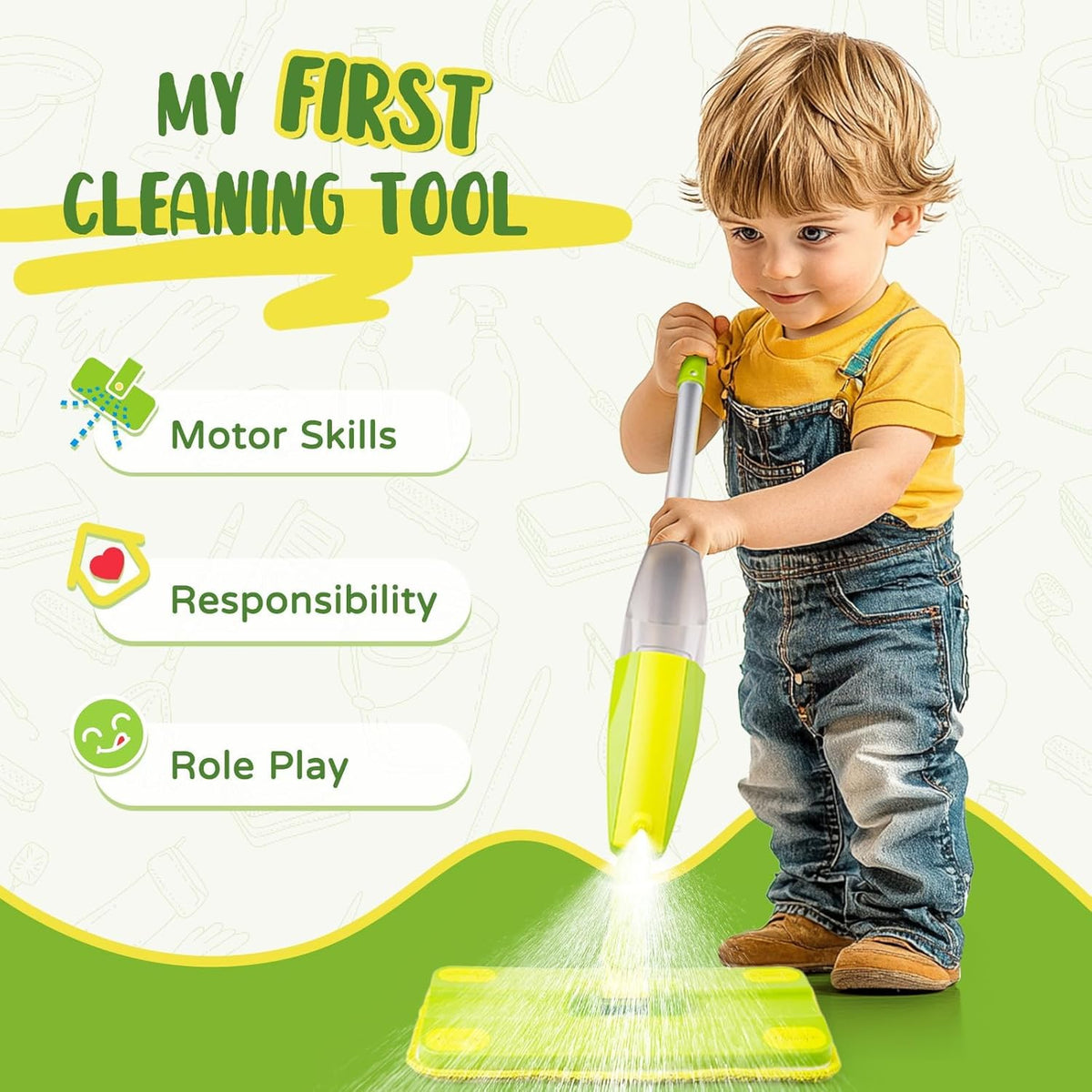 Toddler Spray Mop-Montessori Toys Mini Size Cleaning Mini Mop That Really Spray -Kid Pretend Play Toys Gift for Toddlers Girls Boys