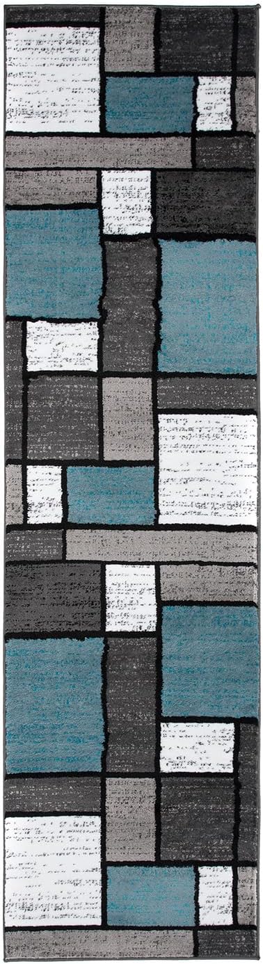 Rugshop Contemporary Modern Boxes for Home Office,Living Room,Bedroom,Kitchen Non Shedding Runner Rug 2'7" x 8' Blue