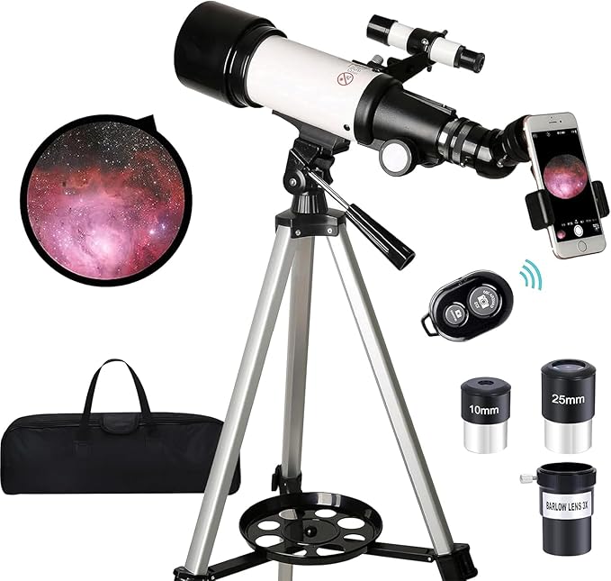 Telescope for Kids Adults Beginners,70mm Aperture 400mm Focal Length Telescopio for Astronomy, Multi Coated Travel Refractor Astronomical Telescopes
