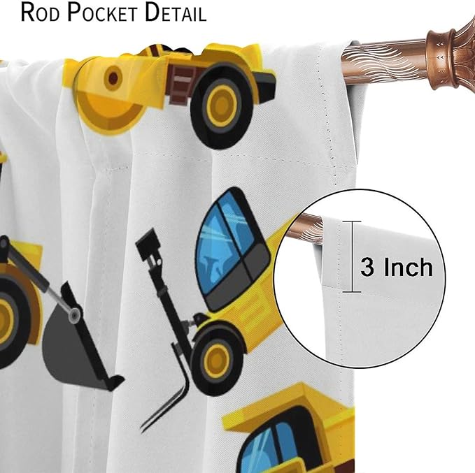 Kids Construction Equipment Window Curtains, Excavator Tractor Tow Truck Rod Pocket Decorative Windows Curtain for Children Teens Boys Girls Room Decor 52x84in (30% Blackout)