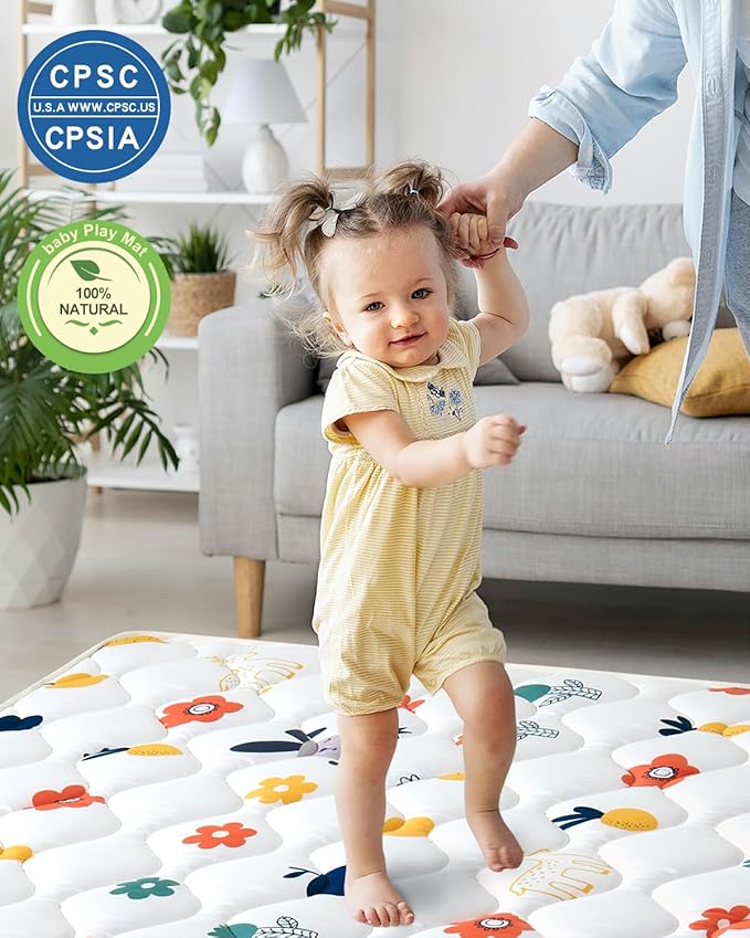 Odorless Premium Foam Baby Play Mat 47" x 47", Soft Microfiber Fabric Crawling Mat for Floor- Comfortable and Hypoallergenic, Non-Slip Cushioned Floor Playpen mat for Infants,Babies,Toddlers