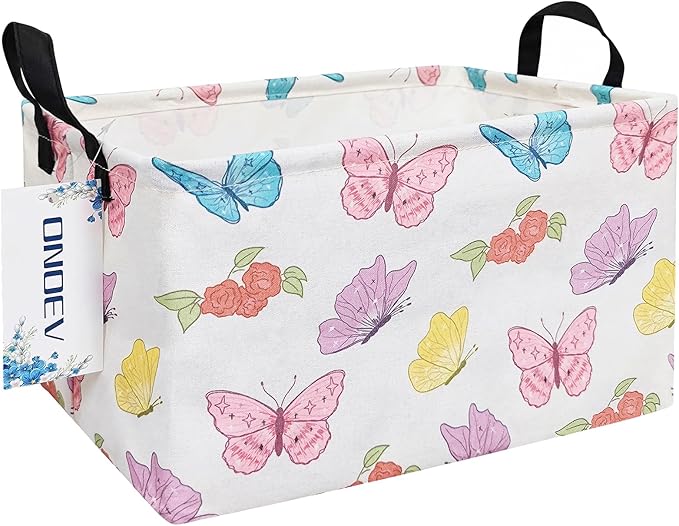 Rectangular Folding Laundry Basket,waterproof Canvas Basket,gift basket,Suitable for children's room,Office,Clothes,Toys Storage(Butterfly)