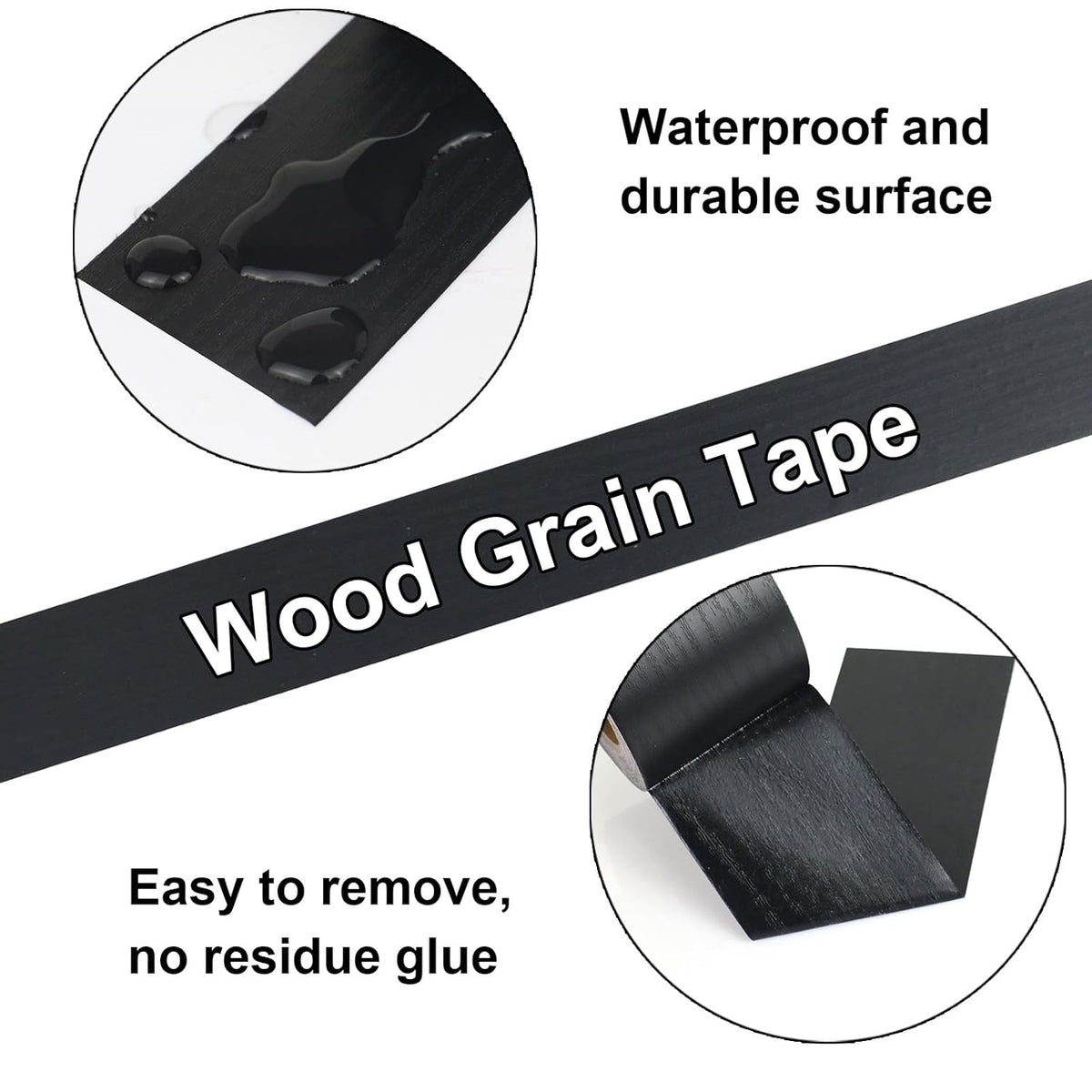 BOMEI PACK Wood Grain Repair Tape,Self Adhesive Repair Patch for Furniture, Floors, Cabinets, Windows, Doors, RV, Home Decor and DIY Projects (1, Black)