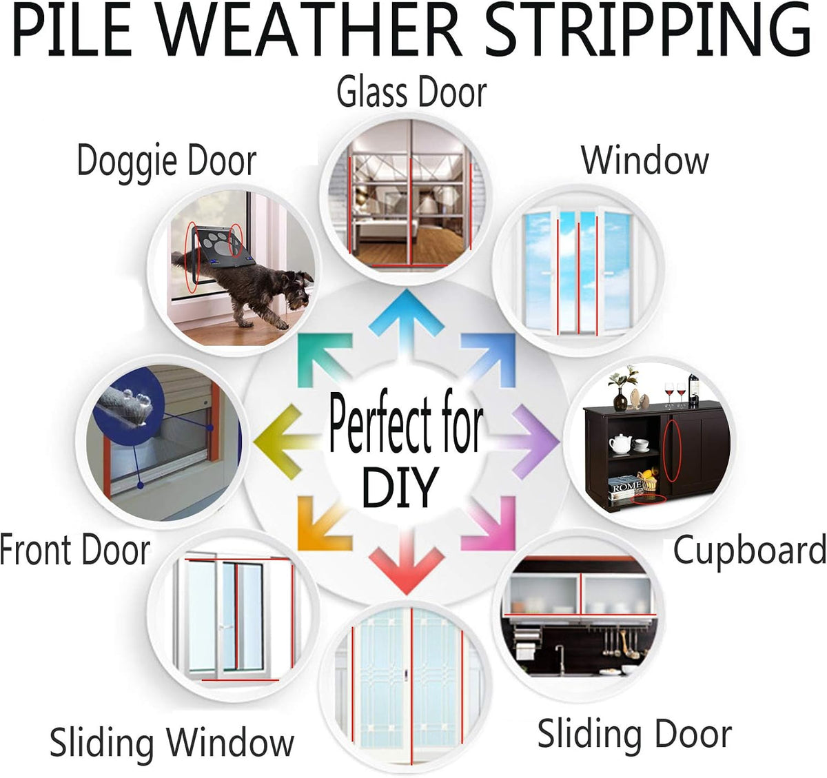 Weather Stripping Brush for Sliding Windows/Doors Frame Side,Pile Self Adhesive Weatherstrip Seal Strip Sealer Draft Stoppers (33ft x11/32 Backing x 3/16 Brush inch, Black)