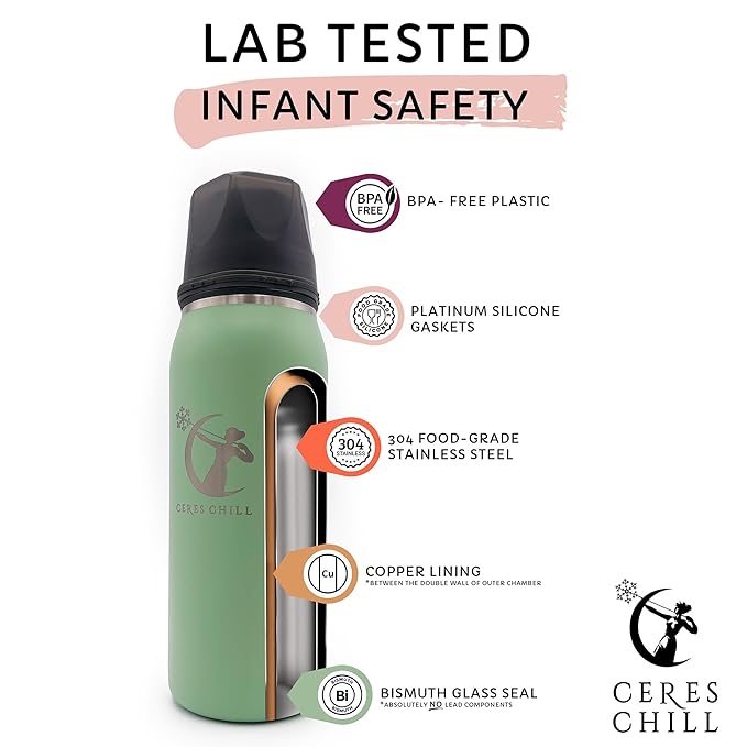 CERES CHILL OG Breastmilk Chiller, Reusable Storage Container, Up to 34 oz. - Bottle Cooler Keeps Milk at Safe Temperatures for Up to 20 Hours, Connects w/Most Pumps (Zen Green)