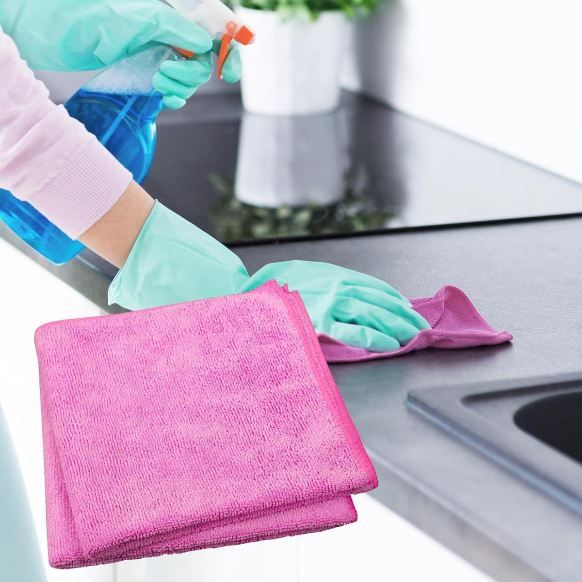 Single Microfiber Cleaning Cloth 40x40 cm - Ultra Absorbent Microfiber Cloth for Home, Kitchen Car Bathroom Rags Polish Cleaning 250 GSM (Pink)