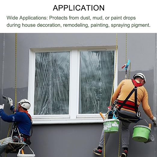uxcell Pre-Taped Masking Film, 3ft x 82ft Plastic Paint Drop Cloth with Medium-Tack Painters Tape for Painting Spraying Protection Blue Film 6Pcs