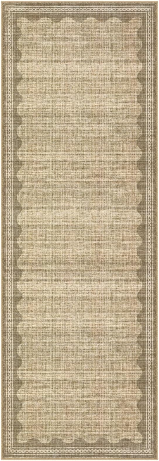 Scalloped Rug 2.5x10 Runners for Hallways, Solid Jute Non Slip Scalloped Bath Runner, Washable Rug for Bedroom Girls, Rugs for Kitchen Floor Soft Dorm Nursery Carpet for Bedside