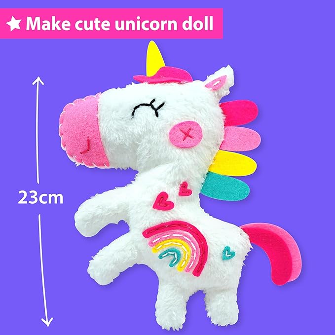 KRAFUN Beginner My First Unicorn Sewing Kit for Kids Art & Craft, Doll Plushie Animal, Instructions & Plush Felt Materials for Learn to Sew, Embroidery, Age 7 8 9 10 11 12