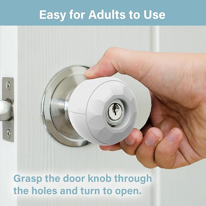 Child Proof Door Knob Covers (4 Pack), Toddler Door Locks, Baby Proof Safety Locks for Doors, Easy Install & No Tools Needed