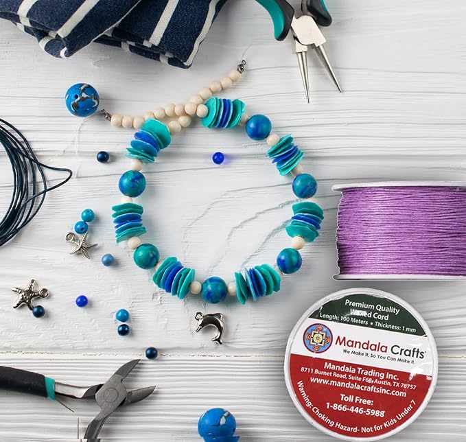 Mandala Crafts 1mm 109 Yards Turquoise Cotton Waxed Cord for Jewelry Making Bracelet Cord Waxed String - Beading String Thread Jewelry Cords for Necklaces String