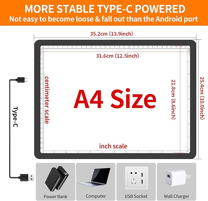 Elice Magnetic A4 Light Board with Bag for Diamond Painting, Tracing LED Light Box with Side Buttons, Super Bright Diamond Art Light Pad, Light Table for Drawing, Sketching, Weeding Vinyl - Black