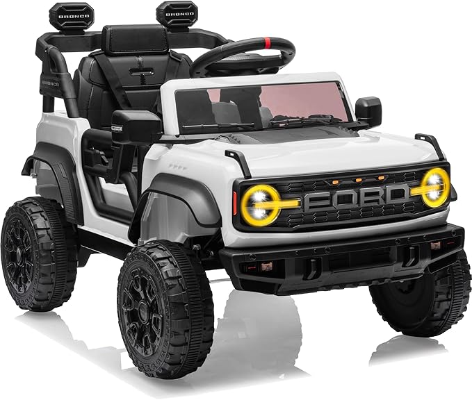 Ford Bronco Raptor 12V Toddler Ride on Toys, Safe Kids Ride on Truck with Remote Control, Children Electric Cars with 4 Wheels Suspension, Radio, Music, Bluetooth (12V, White)