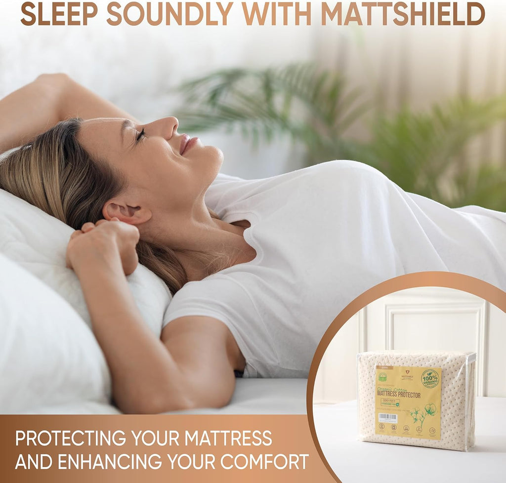 Luxury Waterproof Organic Mattress Protector King - Organic Cotton Breathable Mattress Pad Cover - New 380 GSM Comfort - Deep Pocket - Jersey Cotton Skirt - Fitted Comfort