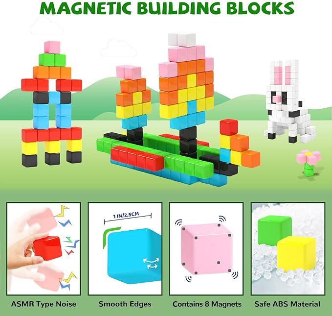 Magnetic Blocks for Toddlers -Classroom Must Haves STEM Learning Toys for 3-5 Year Old Boys & Girls, Safe & Strong Building Blocks with ASMR Sounds,Ideal Gifts for Kids 3+