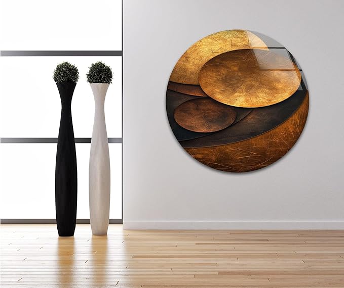 My Photostation.com 32Wx48H'' Bronze Art Deco Geometric Motifs Glass Wall Art Tempered Glass Printing Wall Decor Large Wall Art Wall Hangings