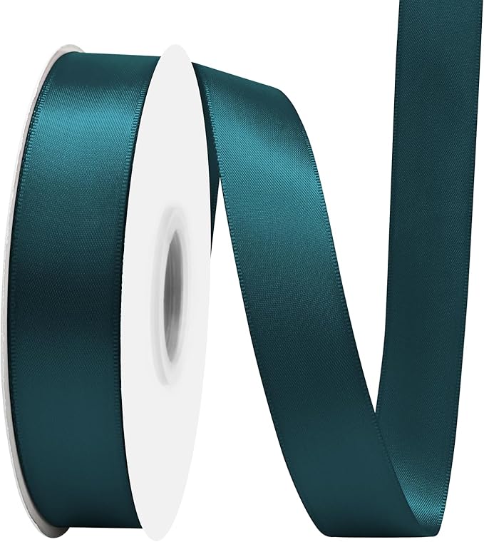 Teal Satin Ribbon 1" X 50 Yards Solid Color Double Faced Ribbons Perfect for Crafts Wedding Decor Bow Making Arts Sewing and More