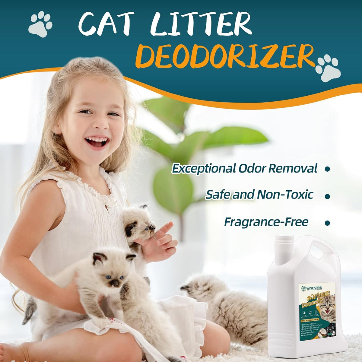 Cat Litter Deodorizer - 4Lb Activated Carbon Litter Box Odor Eliminator Absorber Unscented, Cat Litter Odor Control Room Deodorizer Solution for Homes with Pets