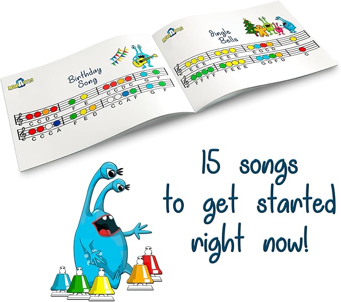 MINIARTIS Desk Bells for Kids | Educational Music Toys for Toddlers 8 Notes Colorful Hand Bells Set | Kids Musical Instrument with 15 Songbook | Great Birthday Gift for Children