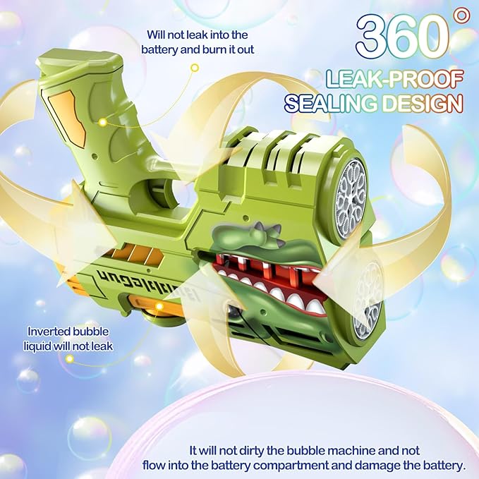2 Pack Bubble Guns for Kids, Rechargeable LED Light Up Dinosaur Bubbles Machine Blower with 4 Bottles Refill Solution for Toddlers 4-8, Wedding Party Birthday Gift