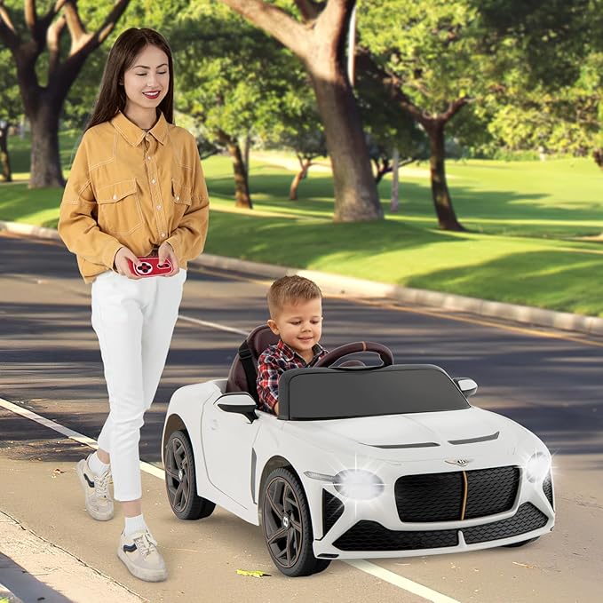 Costzon Ride on Car, 12V Licensed Bentley Bacalar Battery Powered Kids' Electric Vehicles w/Remote Control, Scissor Doors, Wireless Connection, Lights/Sound Effects, Kids Car Toys for Toddlers(White)