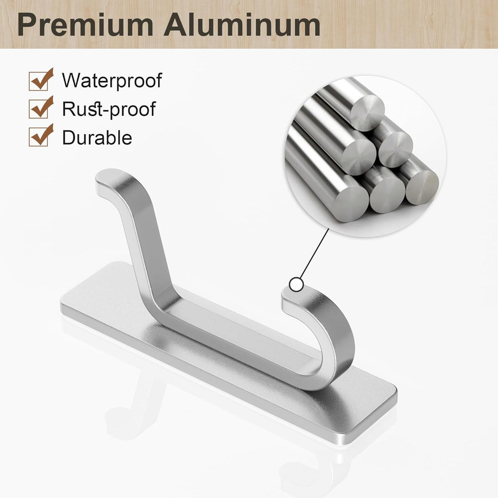 pickpiff Wall Hooks for Coat and Towel: 13LB Adhesive Door Hanger Stick on, Silver 4 Pack
