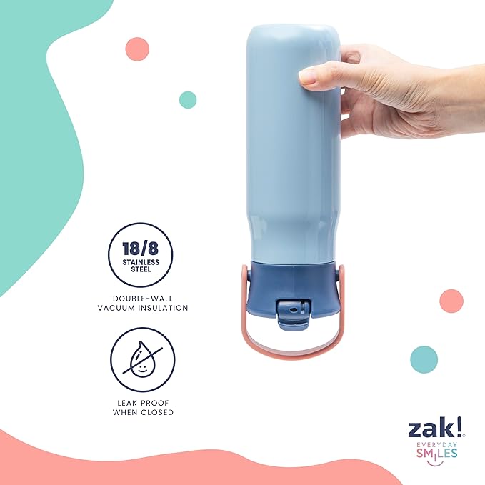 Zak Designs Harmony Hello Kitty 20oz Water Bottle for Travel or At Home, Recycled Stainless Steel is Leak-Proof When Closed and Vacuum Insulated with Straw Lid and Carry Handle