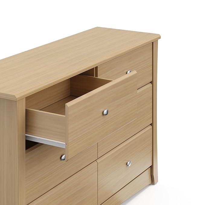 Storkcraft Crescent 6 Drawer Double Dresser (Driftwood) – GREENGUARD Gold Certified, Nursery Dresser for Kids Bedroom