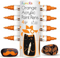 4 Dual Tip Orange Paint Pen Metallic - Fine Tip & Medium Acrylic Paint Markers - Orange Marker for Metal, Wood, Rock Painting, Canvas, Ceramic, Glass, Fabric, Leaf and Plastic - Water-based Ink