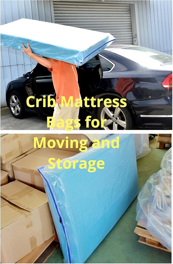 2 Pack Crib Mattress Storage Bags with Zipper -4 Mil Plastic Waterproof Crib Mattress Bags for Moving and Storage