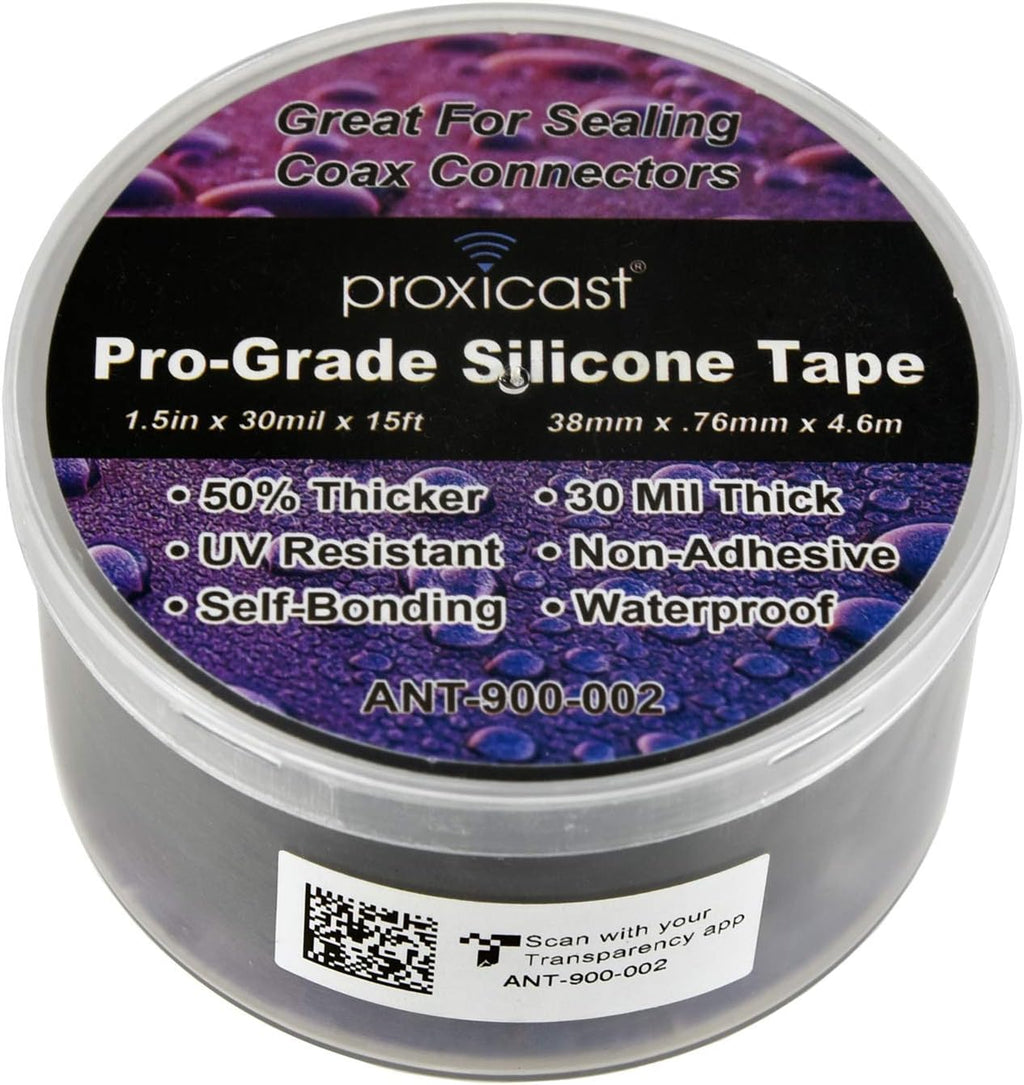 Proxicast Pro-Grade Extra Strong 30mil Weatherproof Self-Fusing Silicone Rubber Sealing Tape For Outdoor Antenna Coax & Electrical Cables, Hose/Pipe Leaks & Emergency Repairs (1.5" x 15' roll) - Clear