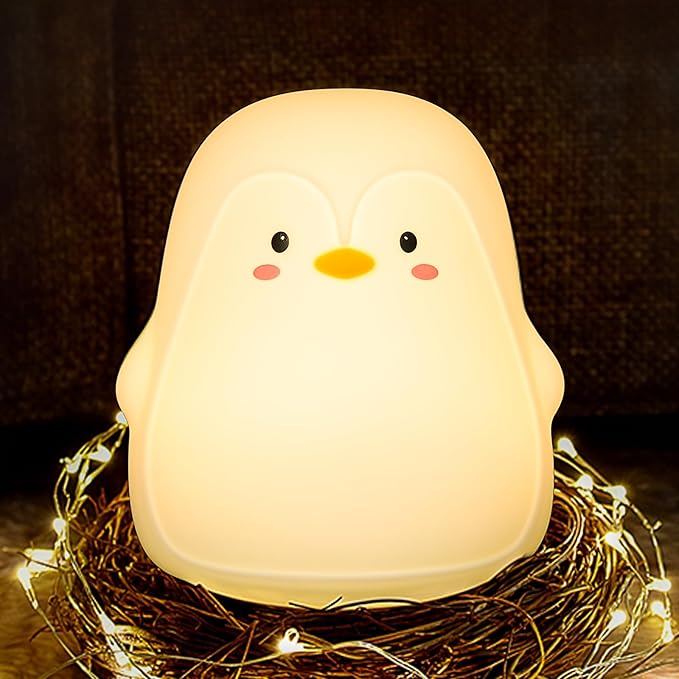 Penguin LED Night Light for Kids, Cute Nursery Color Changing Kids Night Light with Tap Control, USB Rechargeable Portable Squishy Silicone Soft Lamp Gifts for Baby Girls Boys Toddler Children Bedroom