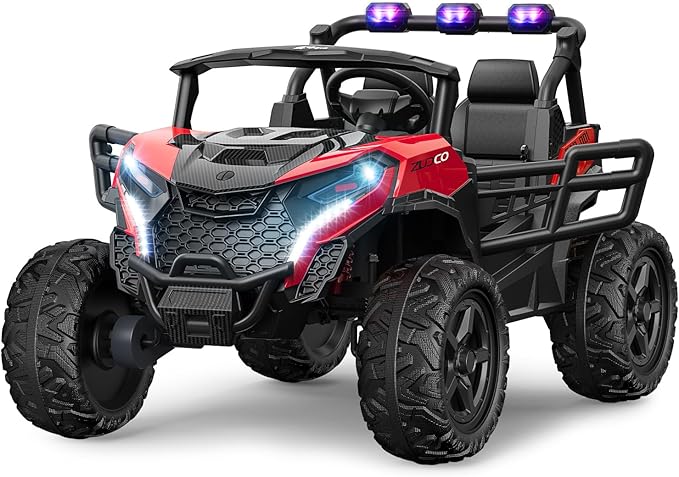 24V 2 Seater Ride on Car Truck, 4x200W, EVA Tires, 4WD/2WD, Rainbow Lights, Remote Control, Shock Absorbers, Bluetooth, Ride On UTV Toy for Kids Ages 3-8, Red