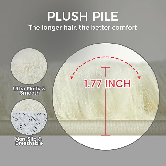 5X8 Ultra Soft Rug for Living Room, Fluffy Shag Area Rug for Bedroom, Modern Shaggy Carpets Fuzzy Rug for Teens Dorm Nursery Home Decor Aesthetic, Upgrade Anti-Skid Durable, Cream White