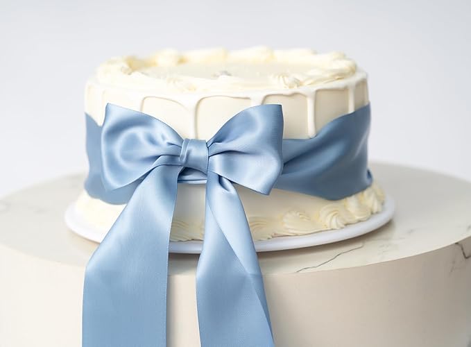 French Blue Satin Ribbon 2.5 Inch Double-Faced Ribbons 25 Yards for Gift Wrapping Flower Bouquet Wedding Paper Bows Invitations Crafts