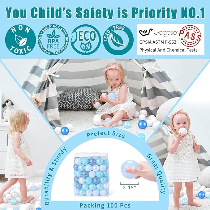 GOGOSO Ball Pits Balls for Toddlers Pack of 50 100 200 Plastics Shape Ball Non-Phthalate Non-BPA Non-Toxic 2.2-Inch Crush Proof Play Balls