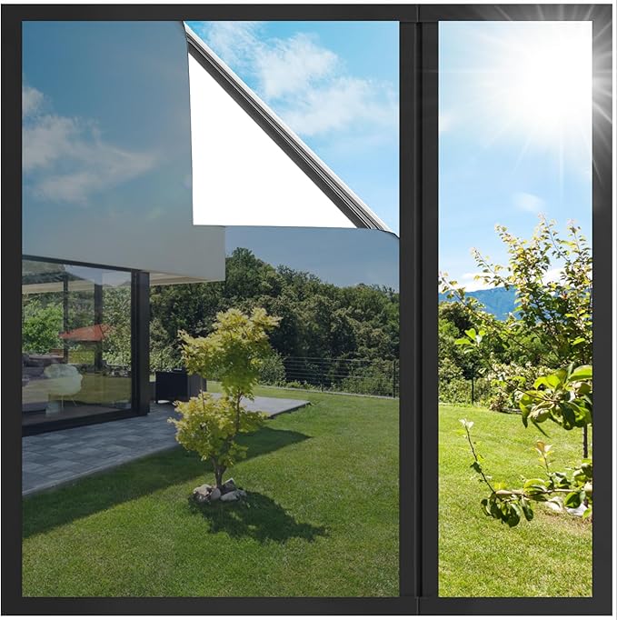 Homein One Way Window Privacy Film, Heat Blocking Reflective Mirror Window Tint for Home See Out Not in, Sun Blocker UV Protection Peel and Stick House Glass Door, 17.5 in X 6.5 Feet, Silver
