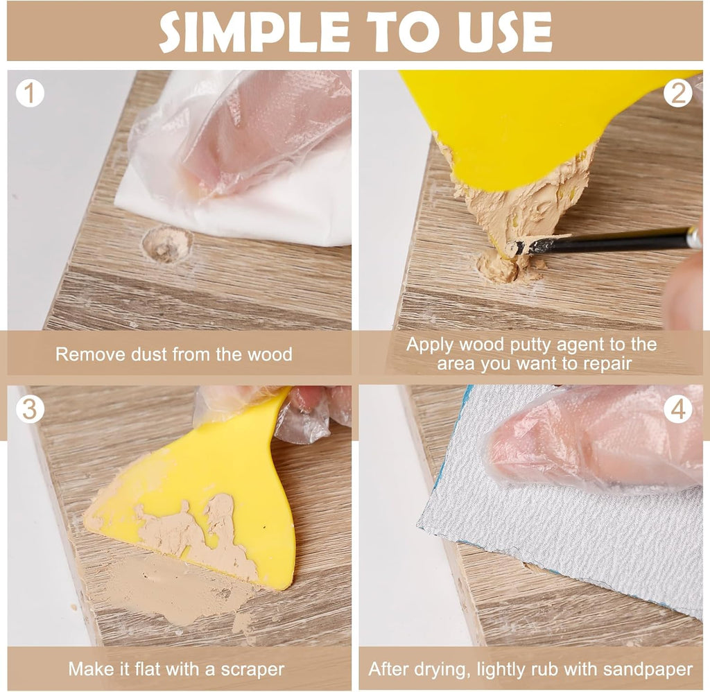 SEISSO Wood Putty, Golden Oak Wood Filler Paintable, Wood Putty Outdoor Waterproof, Wood Repair Putty Stainable, Wood Furniture Repair kit - Restore Wooden Table, Cabinet, Floors, Door