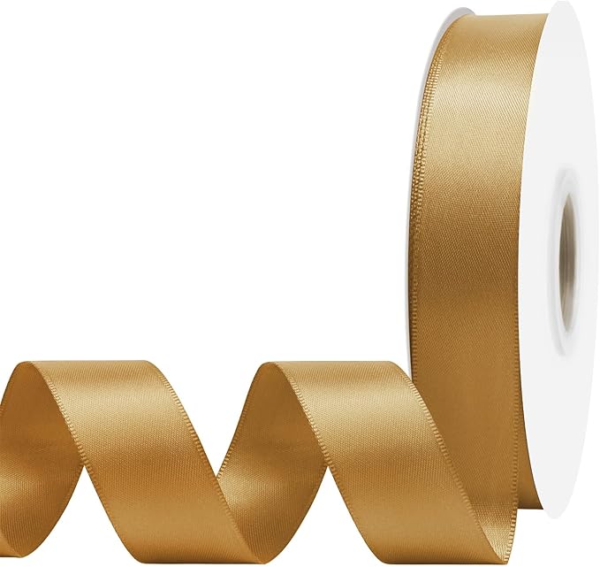 Old Gold Satin Ribbon 7/8" X 50 Yards Solid Color Double Faced Ribbons Perfect for Crafts Wedding Decor Bow Making Arts Sewing and More