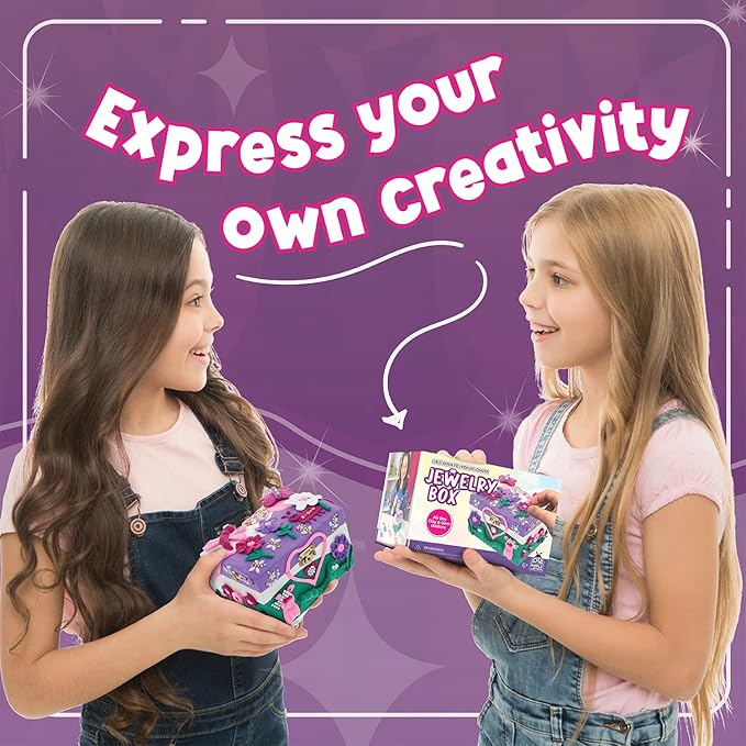 PURPLE LADYBUG Design Your Own Jewelry Box Craft Kit with Clay & Gem Stickers – Craft for Girl 8-12, Girls Arts & Crafts Age 6-8 & Up – Birthday Gift for Girls 8-10 Years Old