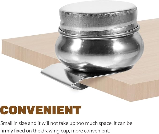 SEWACC 2pcs Stainless Steel Brush Cleaning Pot Lid Mouth Palette Cup for Oil Painting and Sturdy Dipper Container for Home Schools and Training Centers