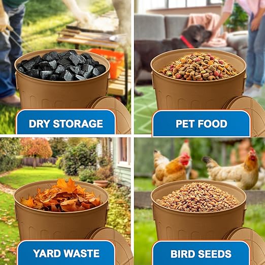Plexon Large Metal Trash Can with Lid 20 Gallon, Decorative Outdoor Trash Can Heavy Duty Galvanized Metal Bucket with Lid for Garage Workshop Ash Storage Farmhouse, Copper 2 Pack